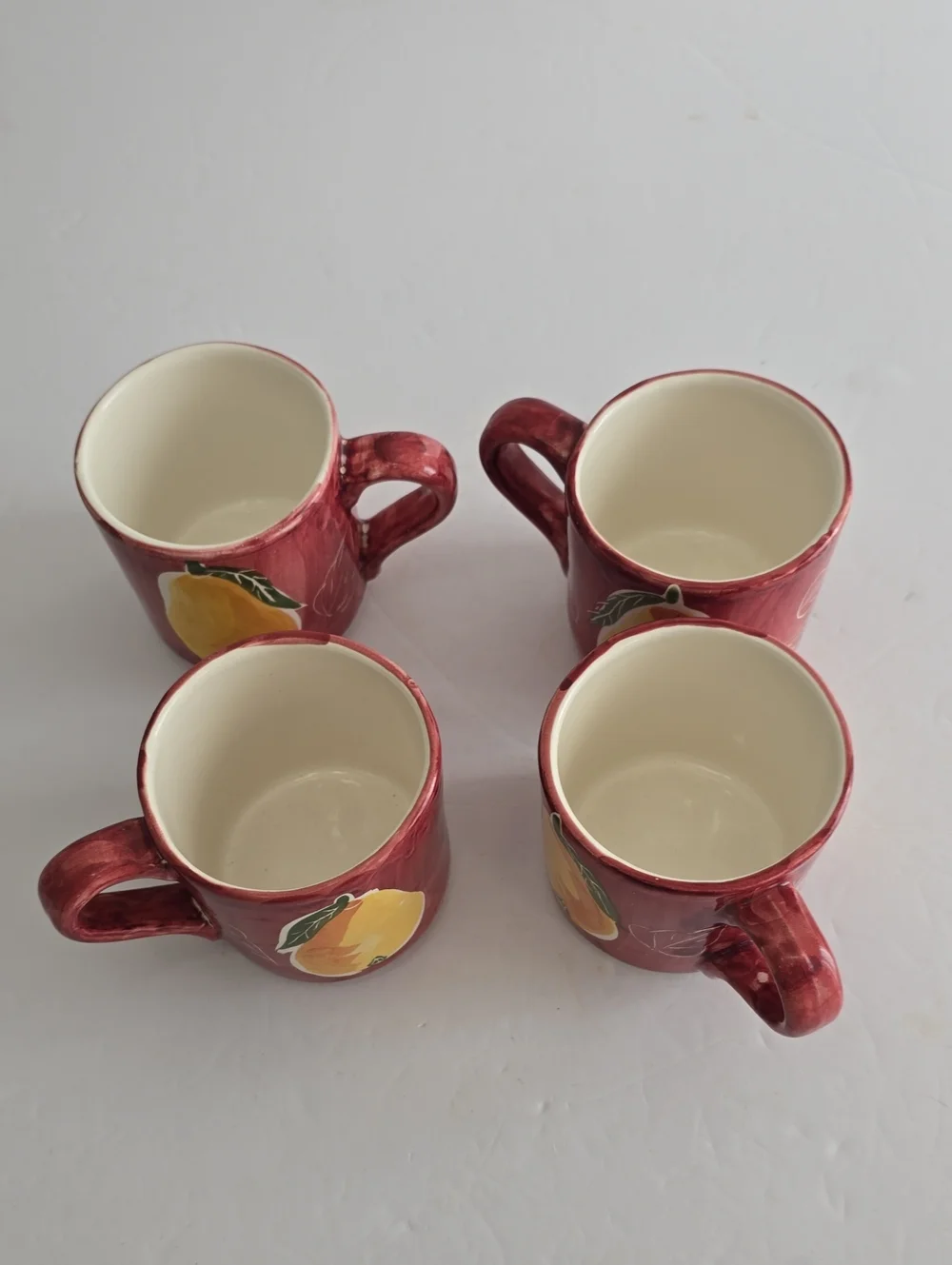 Vintage Pottery Barn Set Of 4 Pear Ceramic Coffee Mugs Handpainted Mexico